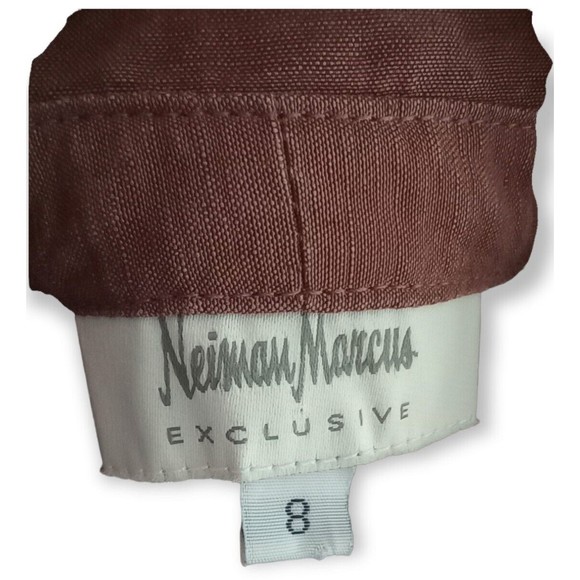 Neiman Marcus Womens Brown Linen Silk Button Down Blouse Camp Shirt Pockets 8 - Picture 8 of 12